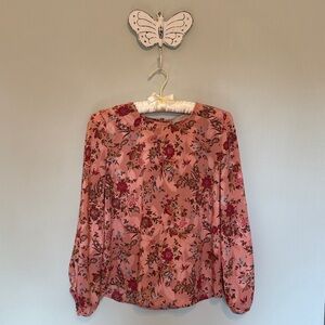 LOFT Top Long Sleeve Sheer Pink Floral  Small